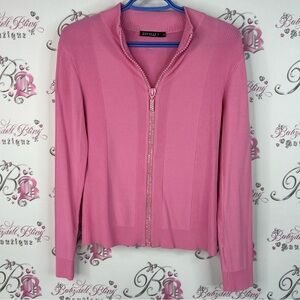 Est-Elle sweater rhinestone bling zipper stretchy Pink Ribbed Cardigan